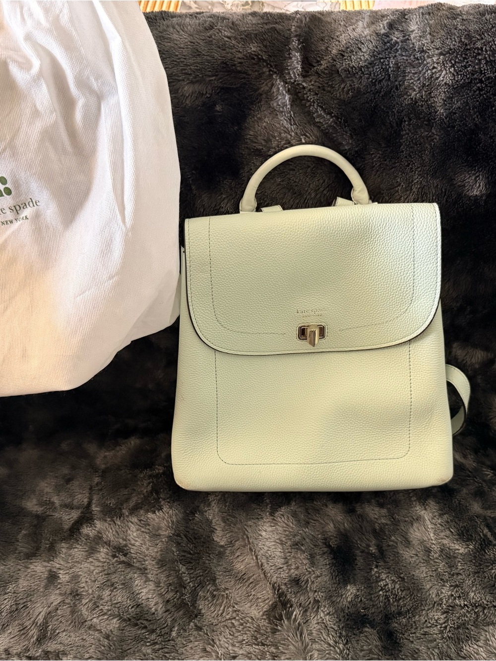 kate spade Pale Mint Pebbled Leather Top-Handle Backpack